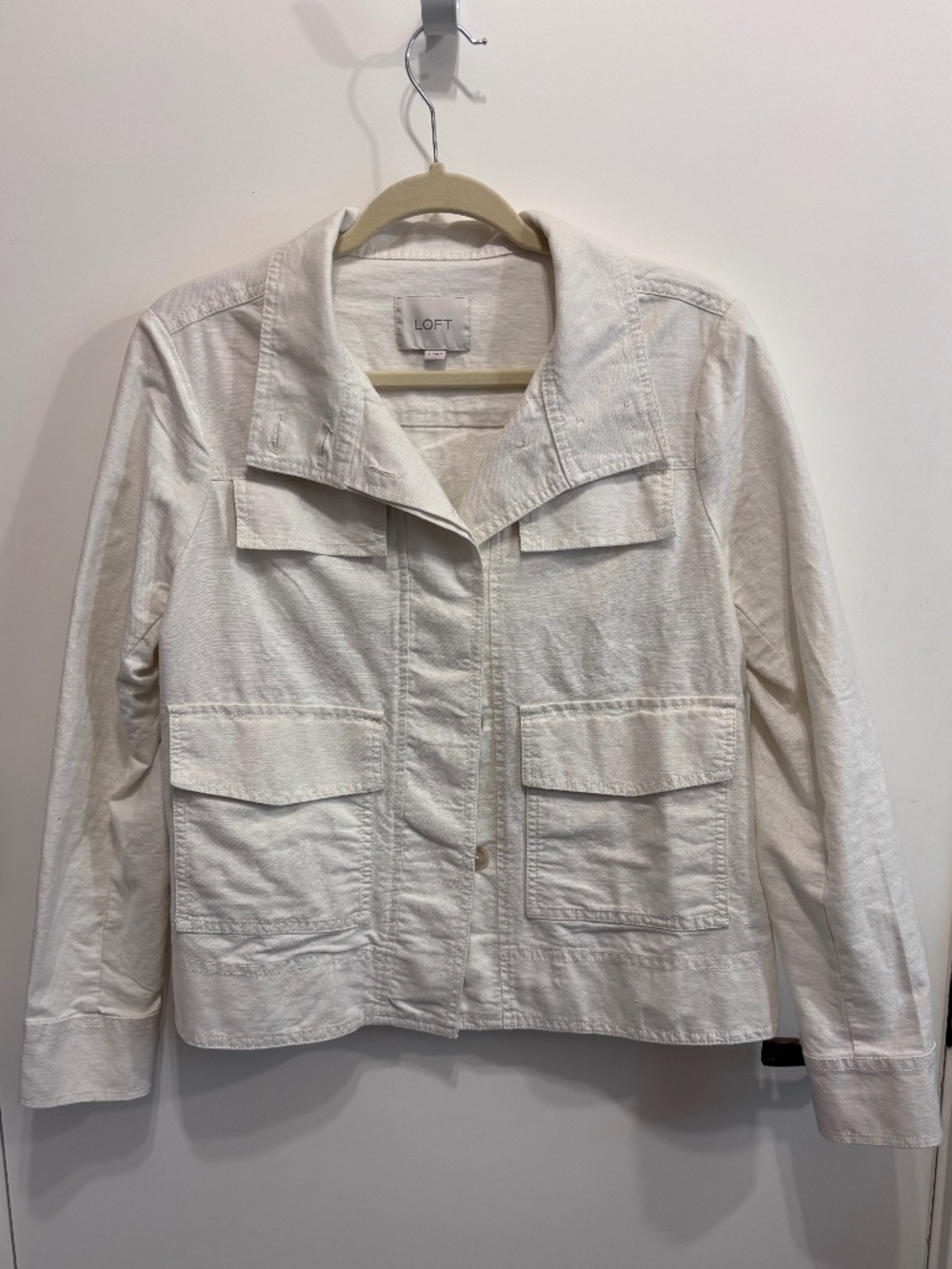 LOFT Off White Boxy Linen/Cotton Blend Jacket-Size S